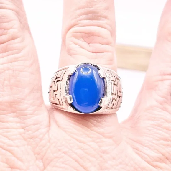 Size 10.5 Blue Chalcedony 925 Sterling Silver Ring - Picture 5 of 8